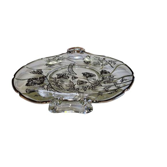 25th Anniversary Platter Handled Plate Silver Overlay Flowers Wedding - Picture 9 of 15